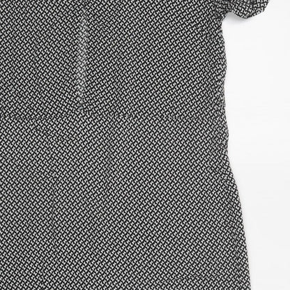 H&M Womens Black Geometric Viscose A-Line  Size 12  Round Neck Button - Butterfly Print