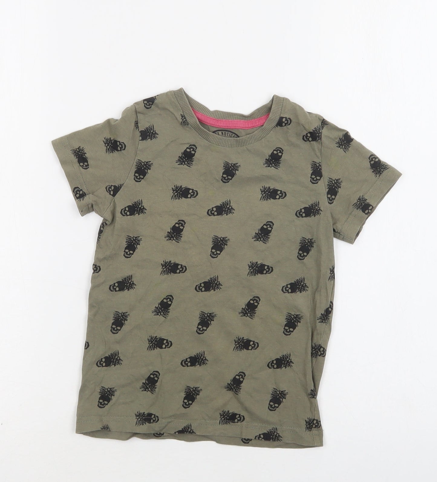 Matalan Boys Green Geometric Cotton Basic T-Shirt Size 4 Years Crew Neck  - Skull Print