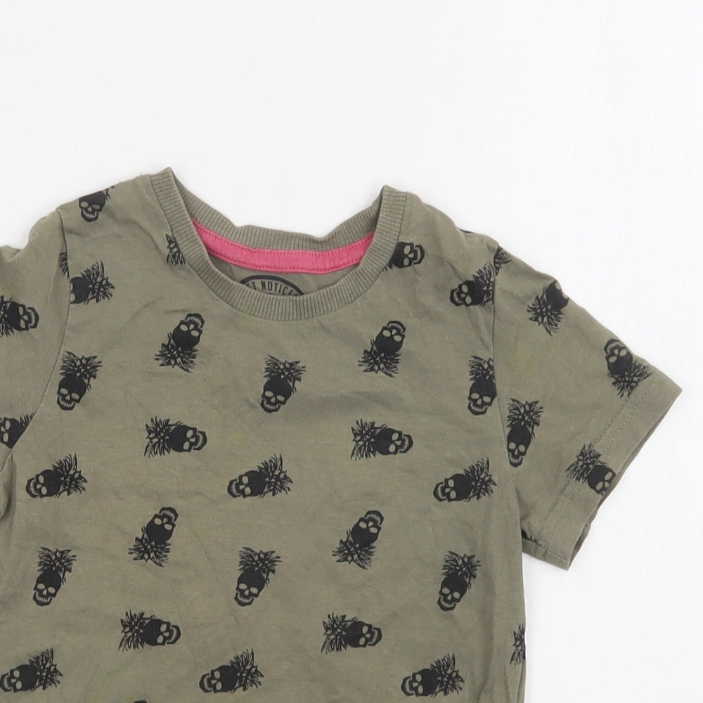 Matalan Boys Green Geometric Cotton Basic T-Shirt Size 4 Years Crew Neck  - Skull Print