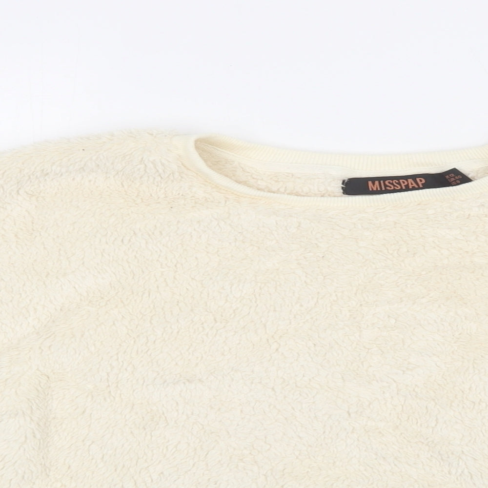 Close-up detail of Misspap women’s ivory polyester top lounge set, size UK 12