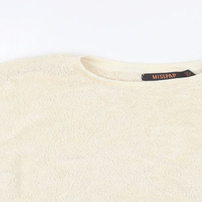 Close-up detail of Misspap women’s ivory polyester top lounge set, size UK 12