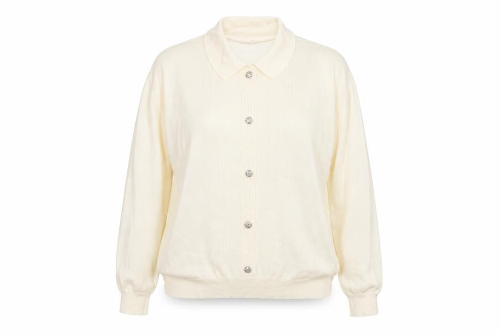 Front view of Classics Woman women’s ivory collared acrylic jumper, size UK 20