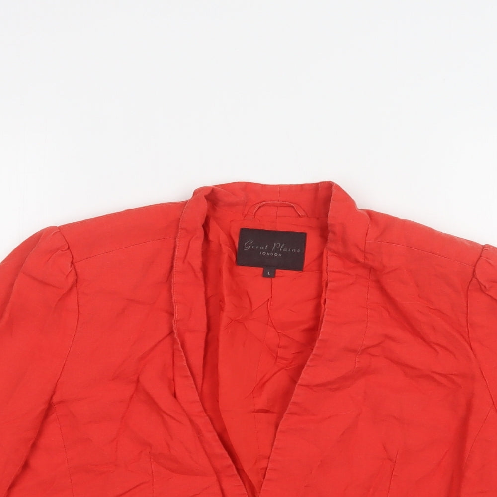 Close-up detail of Great Plains women’s red jacket blazer, size L
