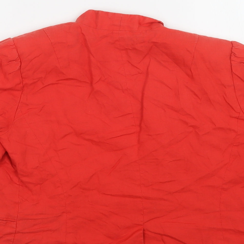 Brand and care label for Great Plains women’s red jacket blazer, size L