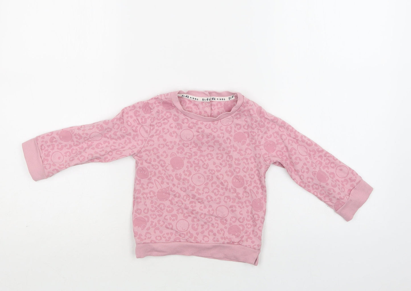 Mothercare Baby Pink Animal Print Cotton Pullover Jumper Size 12-18 Months  Snap