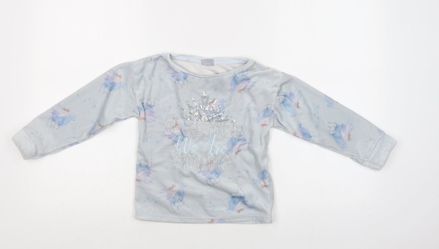 TU Girls Blue Geometric Polyester Top Pyjama Top Size 4-5 Years   - Frozen 2