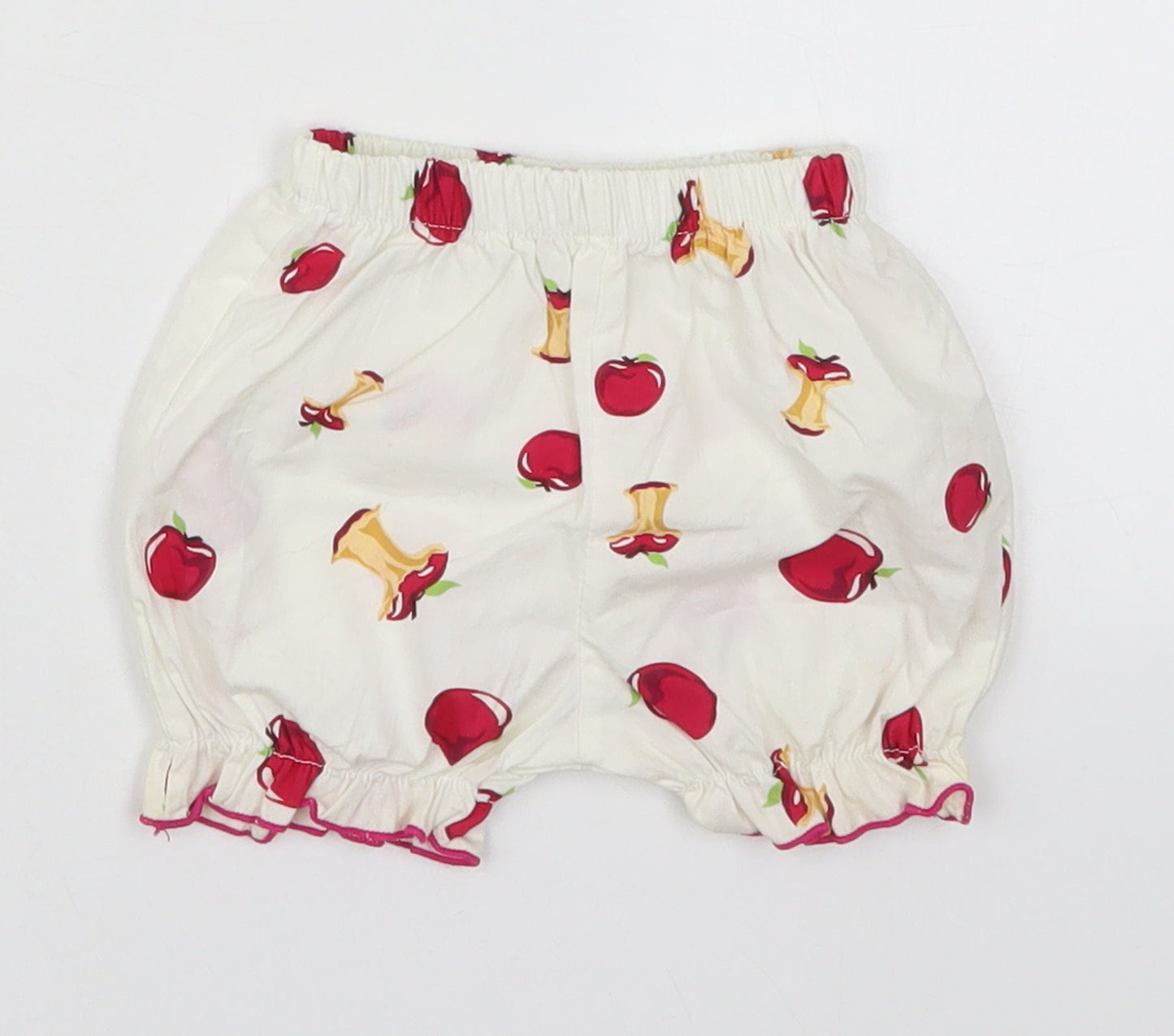 Preworn Girls White  Cotton Cropped Trousers Size 6-9 Months   - Apples