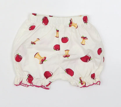 Preworn Girls White  Cotton Cropped Trousers Size 6-9 Months   - Apples