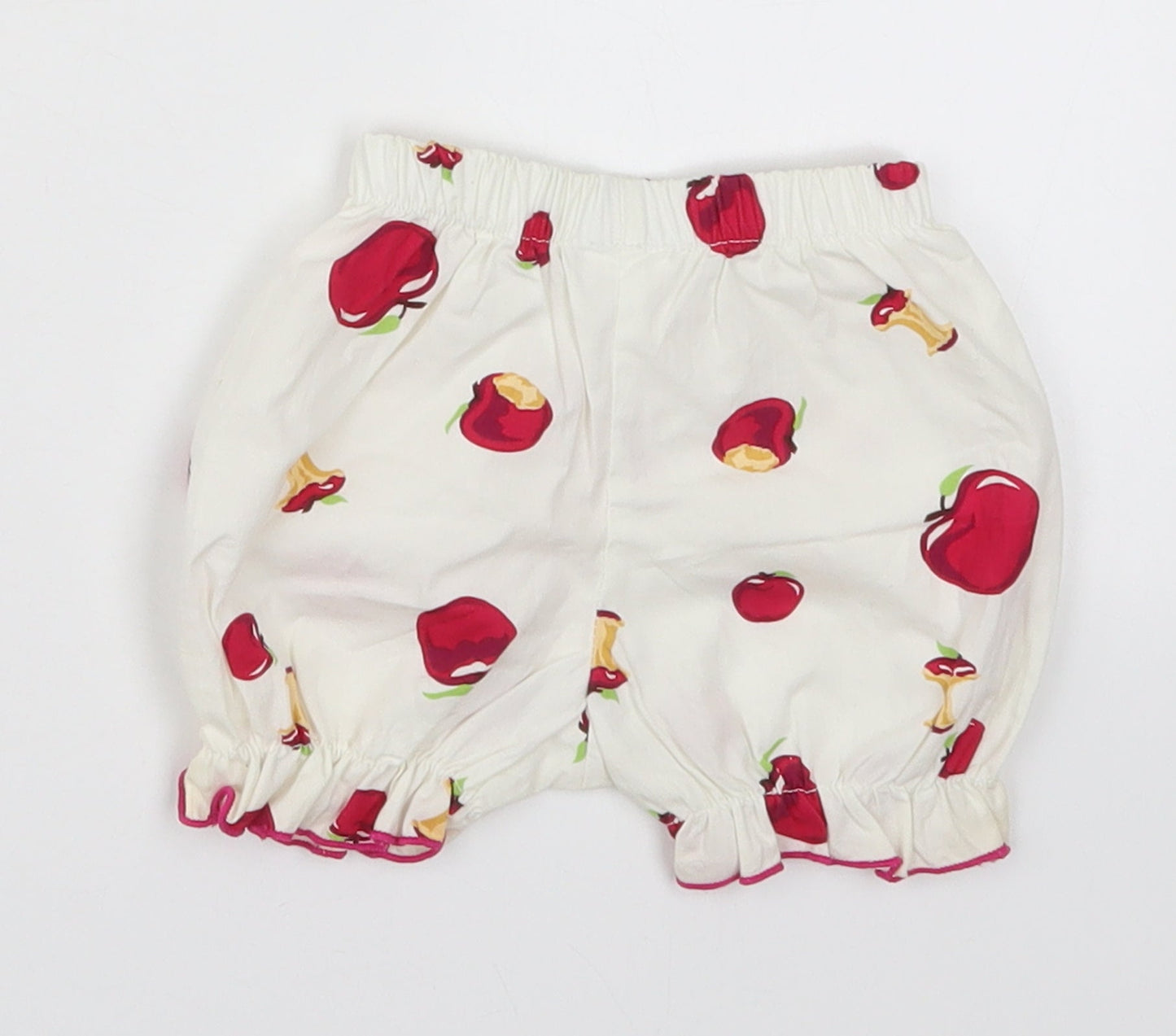 Preworn Girls White  Cotton Cropped Trousers Size 6-9 Months   - Apples
