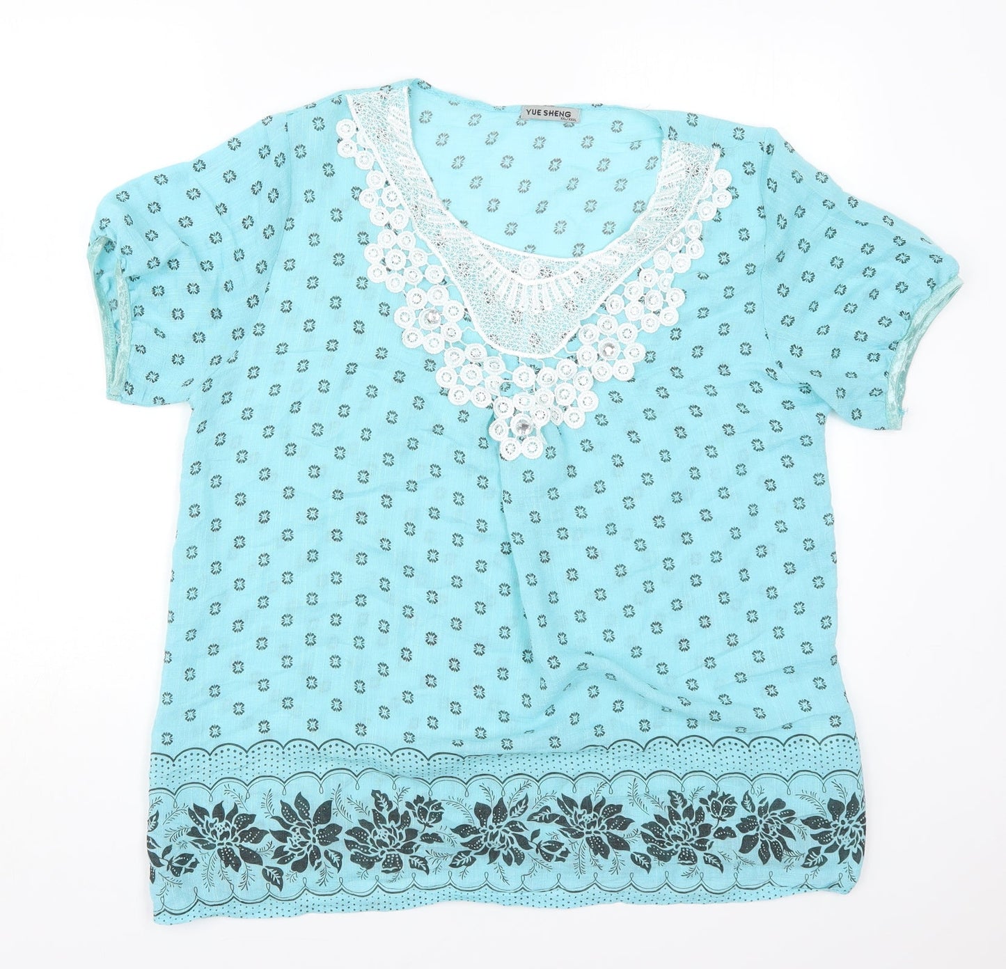 Womens UK Size 2XL Yue Sheng Blue Basic T-Shirt