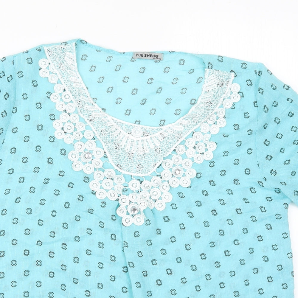 Womens UK Size 2XL Yue Sheng Blue Basic T-Shirt
