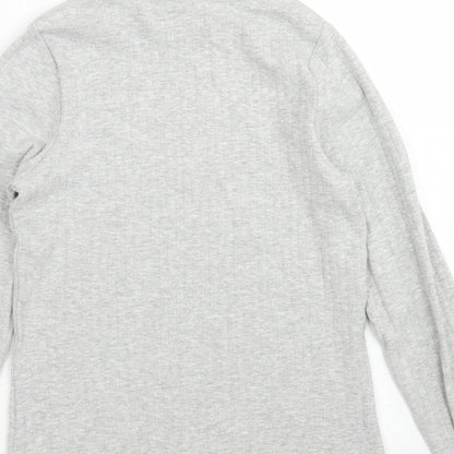 M&S Girls Grey  Cotton Pullover T-Shirt Size 10-11 Years High Neck  - Lettuce edging
