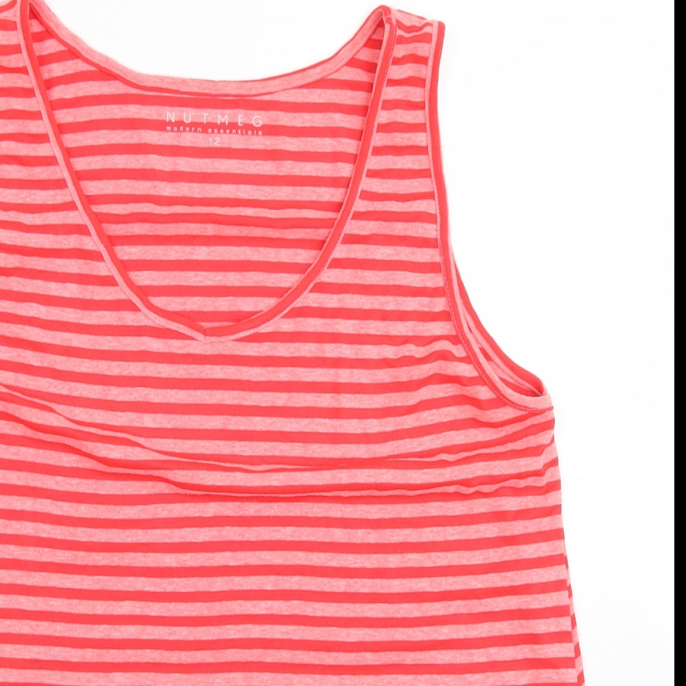 Nutmeg Womens Pink Striped Polyester Basic Tank Size 12 Round Neck