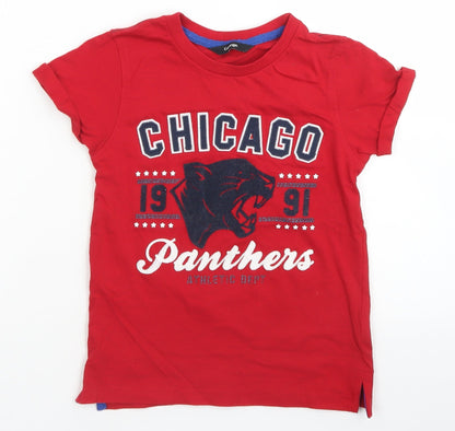 George Boys Red  Cotton Basic T-Shirt Size 6-7 Years Crew Neck  - Chicago