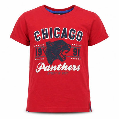 Front view of George boys’ red cotton basic t-shirt, size 6-7, years crew neck - chicago