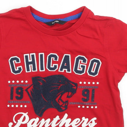 George Boys Red  Cotton Basic T-Shirt Size 6-7 Years Crew Neck  - Chicago