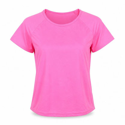 Front view of Studio women’s pink polyester basic t-shirt, size UK 8, crew neck