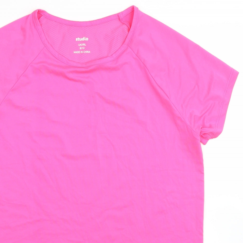 Studio Womens Pink  Polyester Basic T-Shirt Size 8 Crew Neck