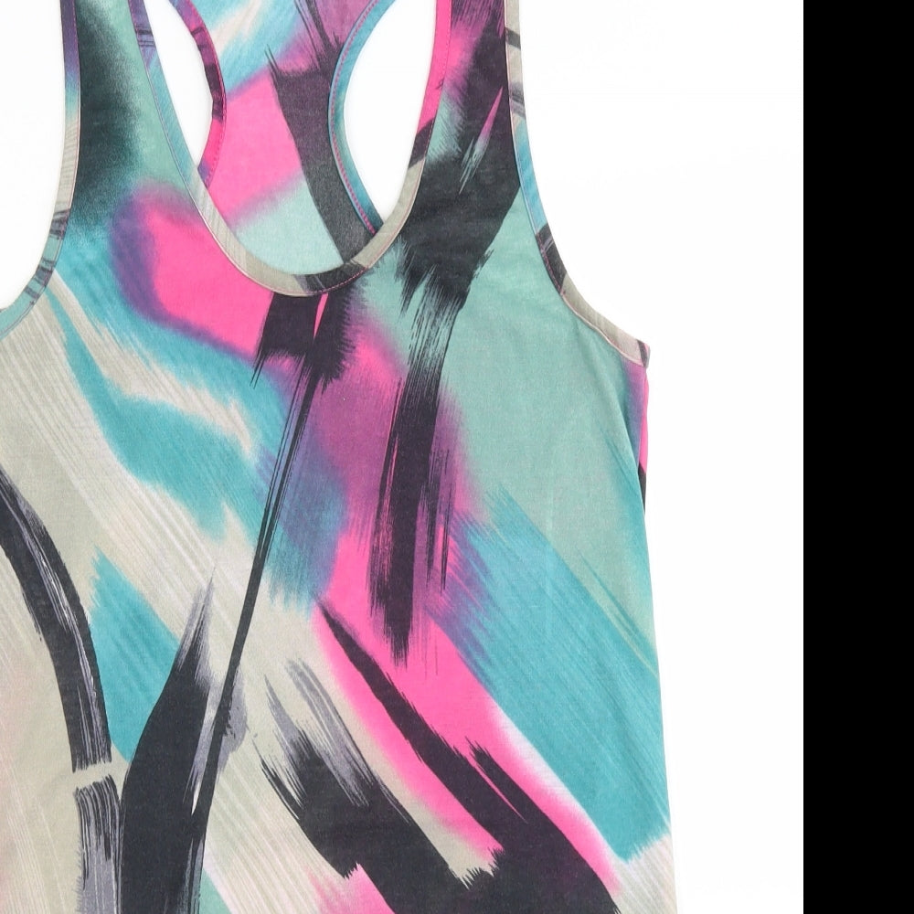 ICHI Womens Blue Geometric Polyester Basic Tank Size L Round Neck