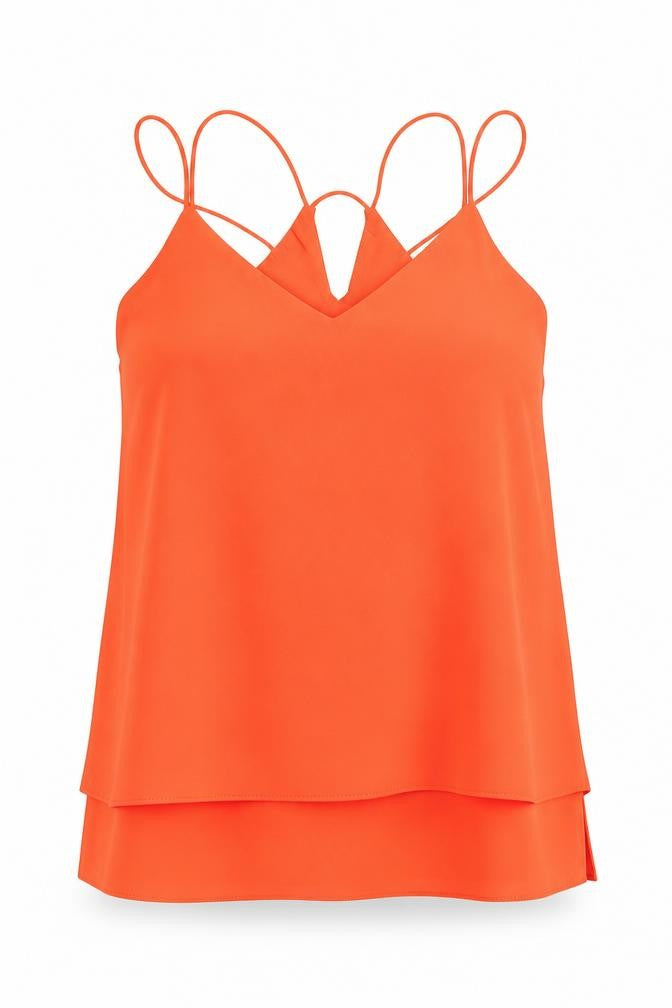 Front view of New Look women’s orange polyester camisole blouse, size UK 8, round neck