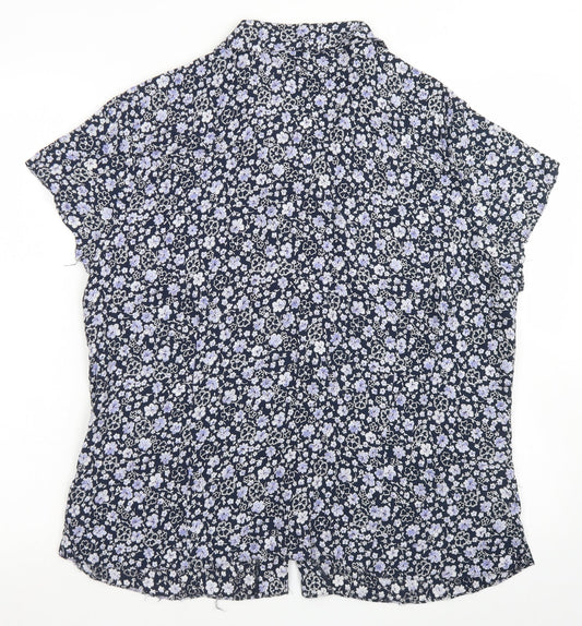 Anne Brooks Womens Blue Floral Viscose Basic Button-Up Size 18 Collared