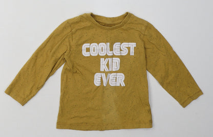 Additional front view of Matalan boys’ yellow cotton basic casual, size 2-3, years crew neck pullover - coolest kid ever