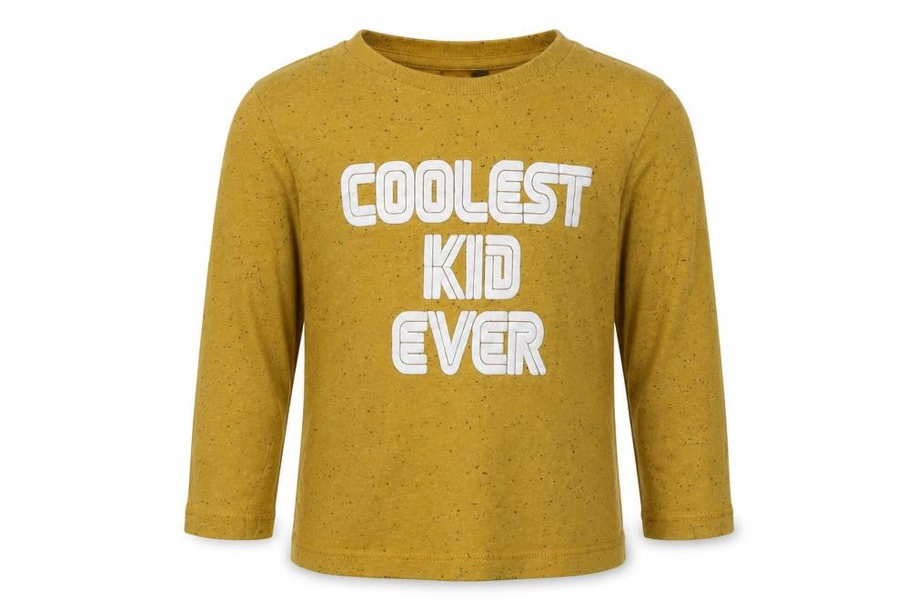 Front view of Matalan boys’ yellow cotton basic casual, size 2-3, years crew neck pullover - coolest kid ever