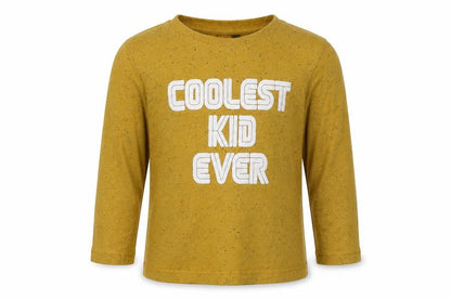 Front view of Matalan boys’ yellow cotton basic casual, size 2-3, years crew neck pullover - coolest kid ever