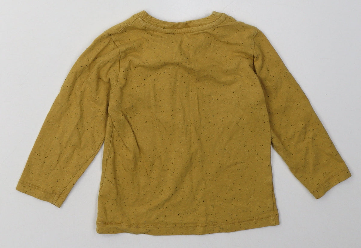 Back view of Matalan boys’ yellow cotton basic casual, size 2-3, years crew neck pullover - coolest kid ever