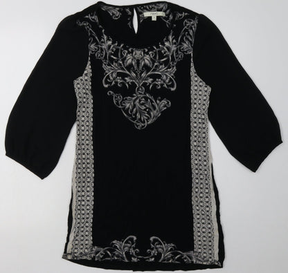 NEXT Womens Black Geometric Viscose A-Line  Size 10  Crew Neck Pullover - mesh sleeves