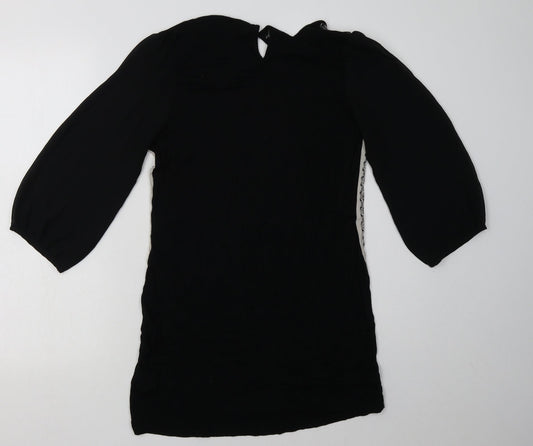 NEXT Womens Black Geometric Viscose A-Line  Size 10  Crew Neck Pullover - mesh sleeves