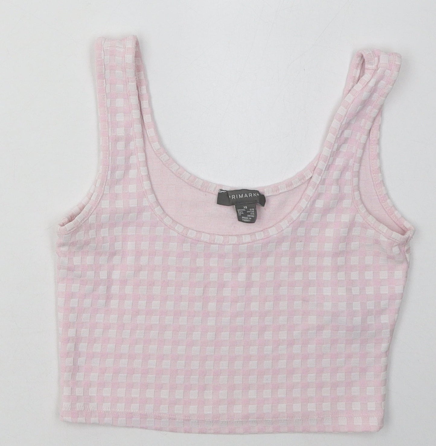 Primark Womens Pink Check Polyester Cropped Tank Size XS Scoop Neck