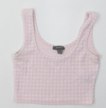 Primark Womens Pink Check Polyester Cropped Tank Size XS Scoop Neck