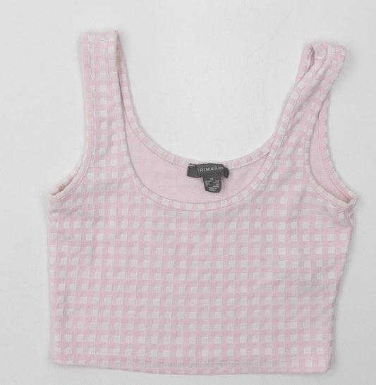 Primark Womens Pink Check Polyester Cropped Tank Size XS Scoop Neck