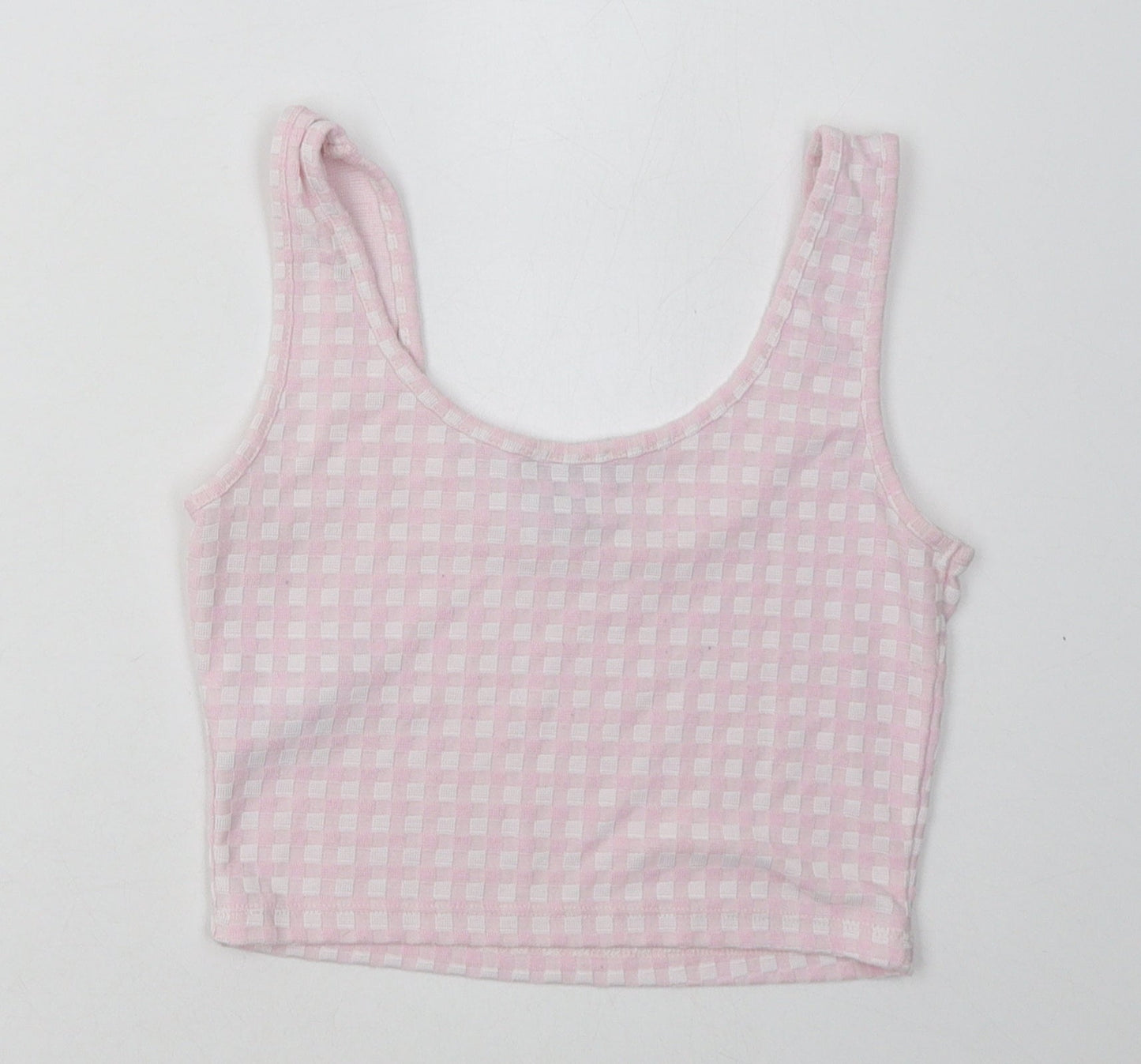 Primark Womens Pink Check Polyester Cropped Tank Size XS Scoop Neck