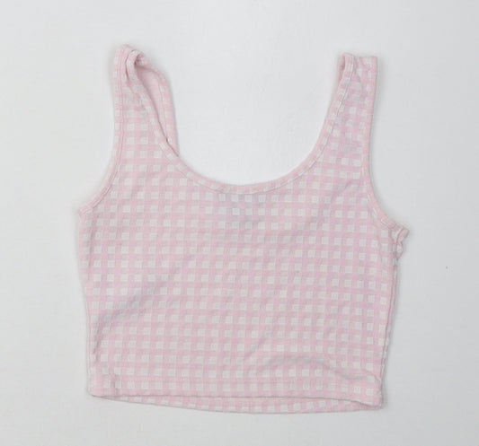 Primark Womens Pink Check Polyester Cropped Tank Size XS Scoop Neck