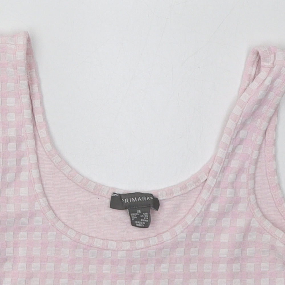 Primark Womens Pink Check Polyester Cropped Tank Size XS Scoop Neck