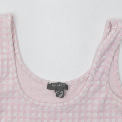 Primark Womens Pink Check Polyester Cropped Tank Size XS Scoop Neck