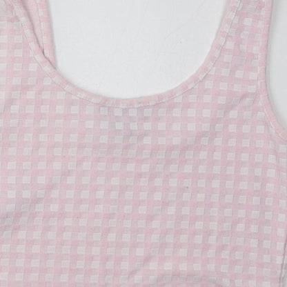 Primark Womens Pink Check Polyester Cropped Tank Size XS Scoop Neck