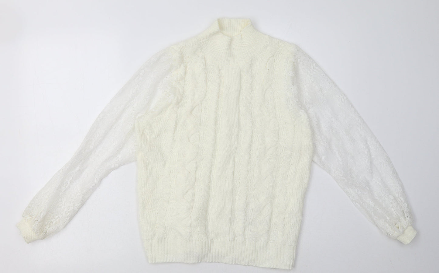 Preworn Womens White Argyle/Diamond Acrylic Pullover Sweatshirt Size XL  Pullover - mesh floral sleeves