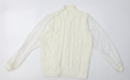 Preworn Womens White Argyle/Diamond Acrylic Pullover Sweatshirt Size XL  Pullover - mesh floral sleeves