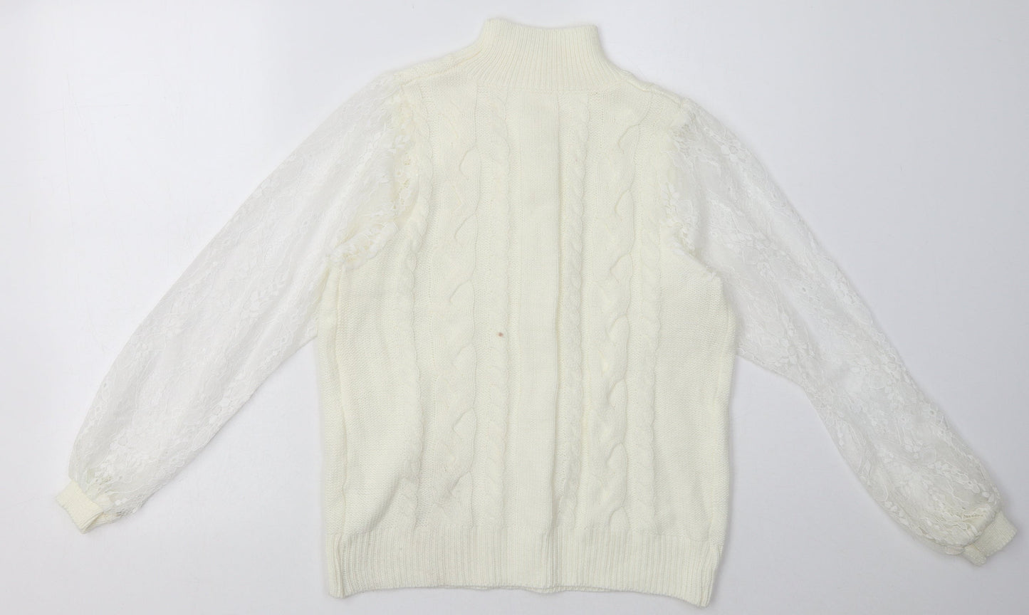 Preworn Womens White Argyle/Diamond Acrylic Pullover Sweatshirt Size XL  Pullover - mesh floral sleeves