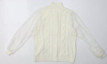 Preworn Womens White Argyle/Diamond Acrylic Pullover Sweatshirt Size XL  Pullover - mesh floral sleeves