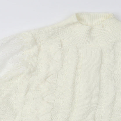 Preworn Womens White Argyle/Diamond Acrylic Pullover Sweatshirt Size XL  Pullover - mesh floral sleeves