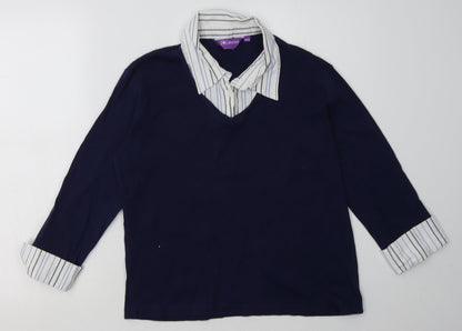 Additional front view of c collection women’s blue striped cotton pullover sweatshirt, size UK 14, pullover