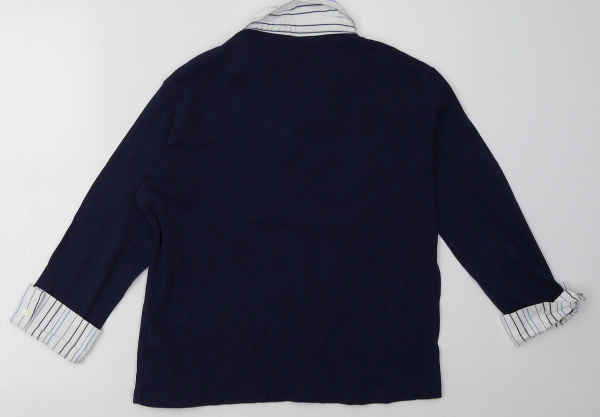 Back view of c collection women’s blue striped cotton pullover sweatshirt, size UK 14, pullover