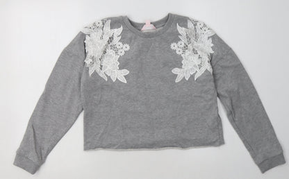 Additional front view of Miss Selfridge women’s grey floral polyester pullover sweatshirt, size UK 10, pullover