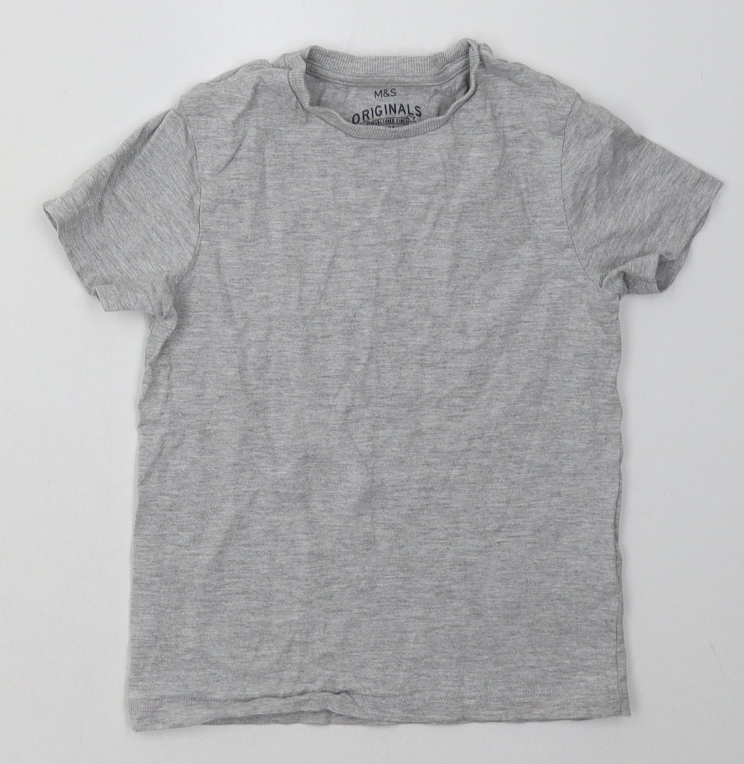 Marks and Spencer Boys Grey  Cotton Basic T-Shirt Size 5-6 Years Crew Neck Pullover
