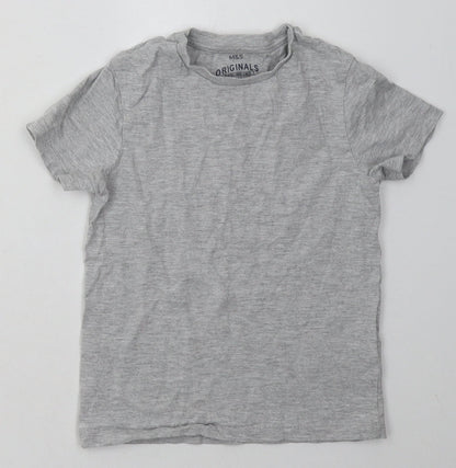 Marks and Spencer Boys Grey  Cotton Basic T-Shirt Size 5-6 Years Crew Neck Pullover