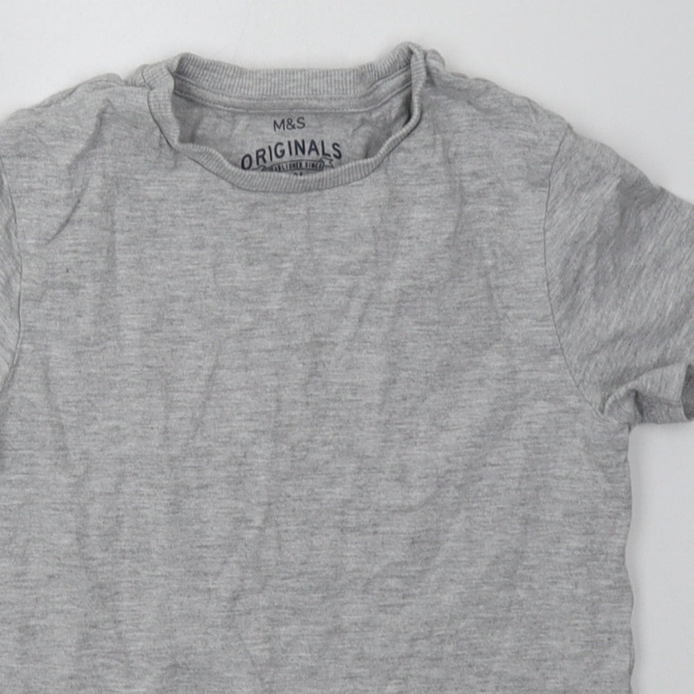 Marks and Spencer Boys Grey  Cotton Basic T-Shirt Size 5-6 Years Crew Neck Pullover